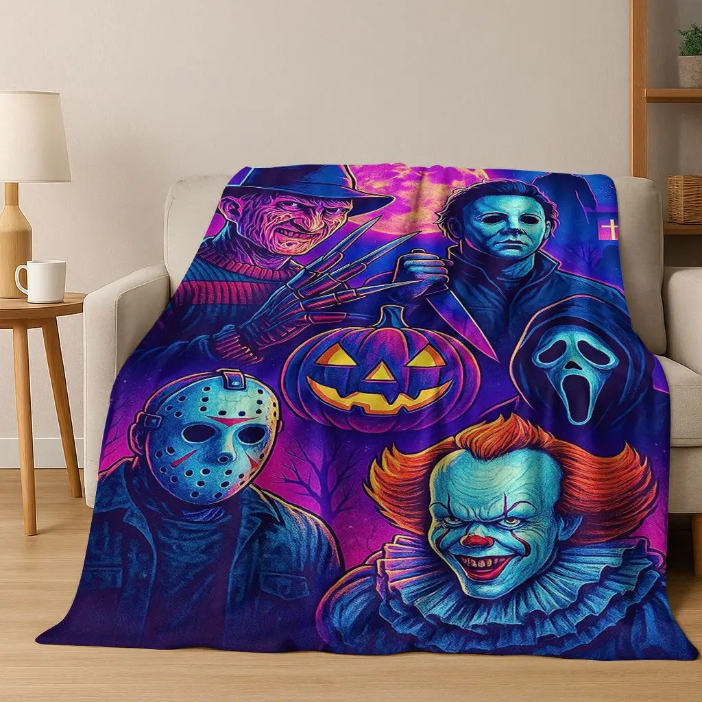 الرعب تشاكي Pennywise مهرج هالوين المنشار فريدي كروجر الفانيلا بطانية لينة بطانية دافئة لغرفة النوم غرفة المعيشة السرير نزهة
