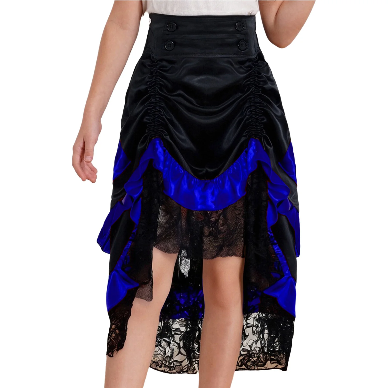 

Girls Gothic Steampunk Victorian High Low Skirt Halloween Medieval Renaissance Costume High Waist Tiered Ruffle Pirate Skirts