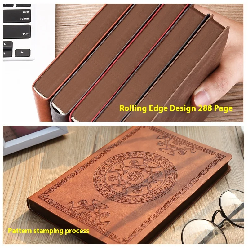 A6 Thickened Pocket Notebooks Creative Retro Pu Notebook Office Bookkeeping Books Embossed Craft Literary Ledger Back To School