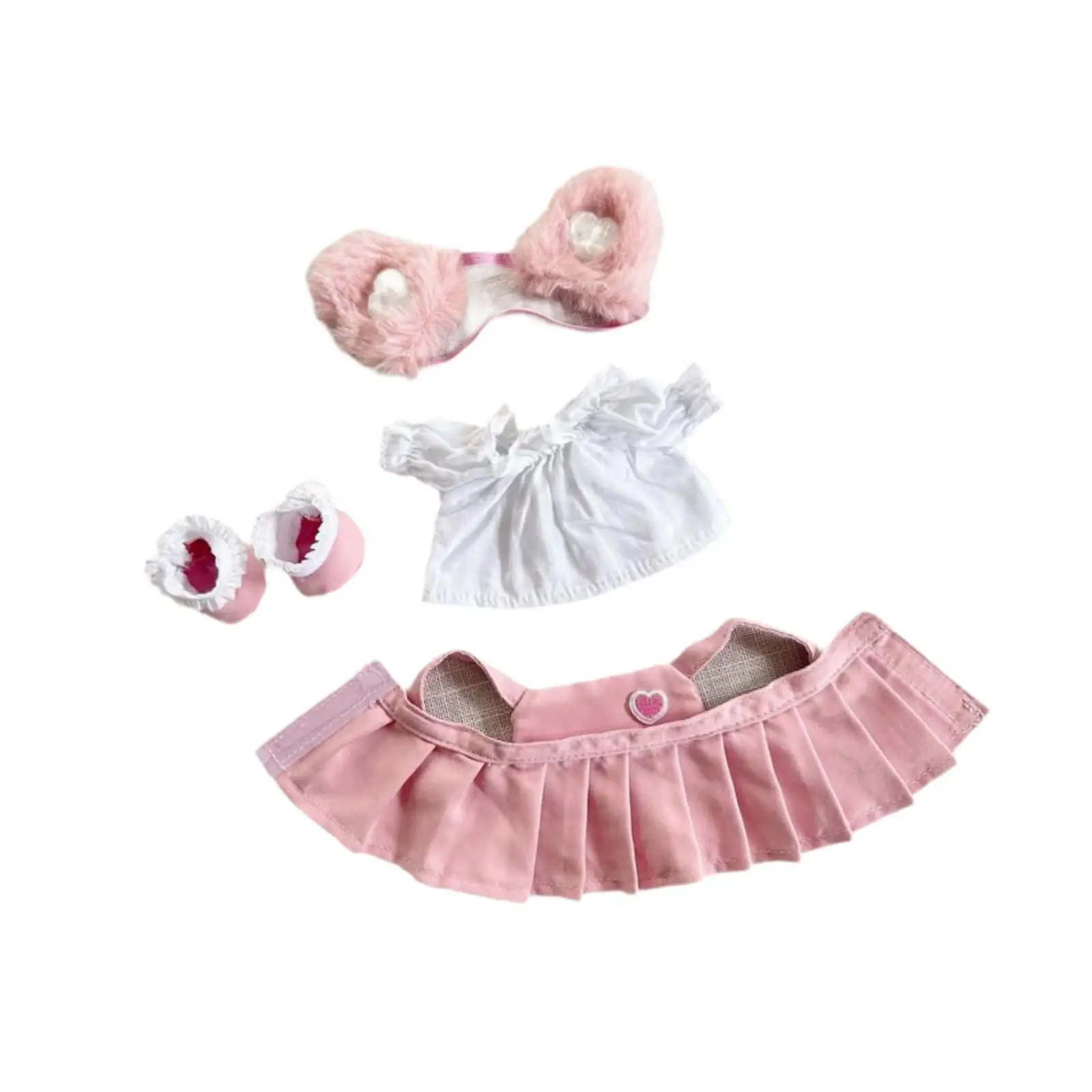 15cm Plush Duck Doll Clothes Removable Outfit Headband Skirt Shoes for Girls Doll House Accessories