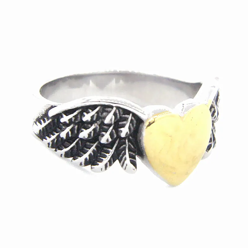 Lady Gilrs Heart Ring acciaio inossidabile Retro Punk Biker argento dorato colore nero ali d\'angelo Love Heart Ring Size 5-12