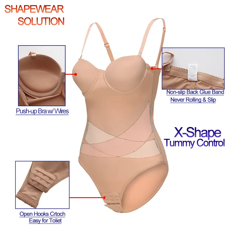 Cross-border plus size sem costura vestido shapewear de uma peça especial sem alças espartilho cintura cincher hip levantador com sutiã