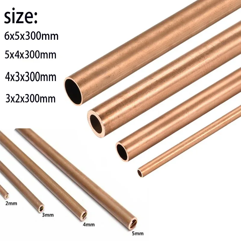 4pcs T2 Copper Round Tube 3mm-6mm Internal Diameter 300mm Length Hollow Straight Pipe Tubing customize service