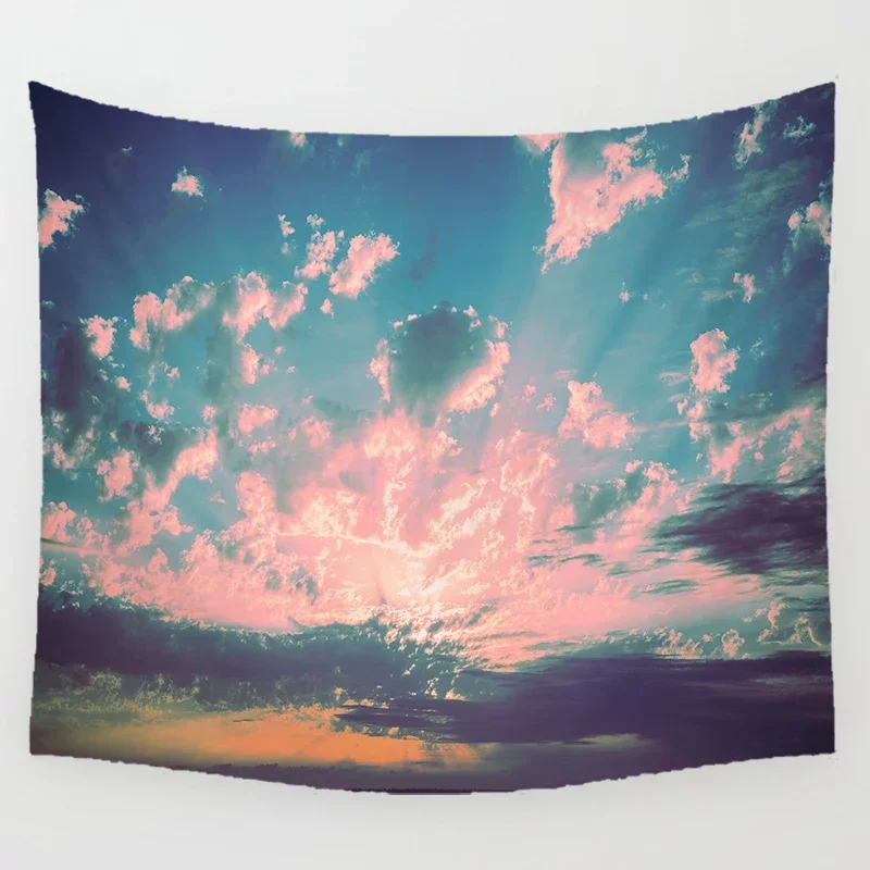 Powder Warm Sky Seaside Tapestry Wall Hanging Hippie Art Living Tapestry Creative Design Bedroom Dormitory Room Decoration