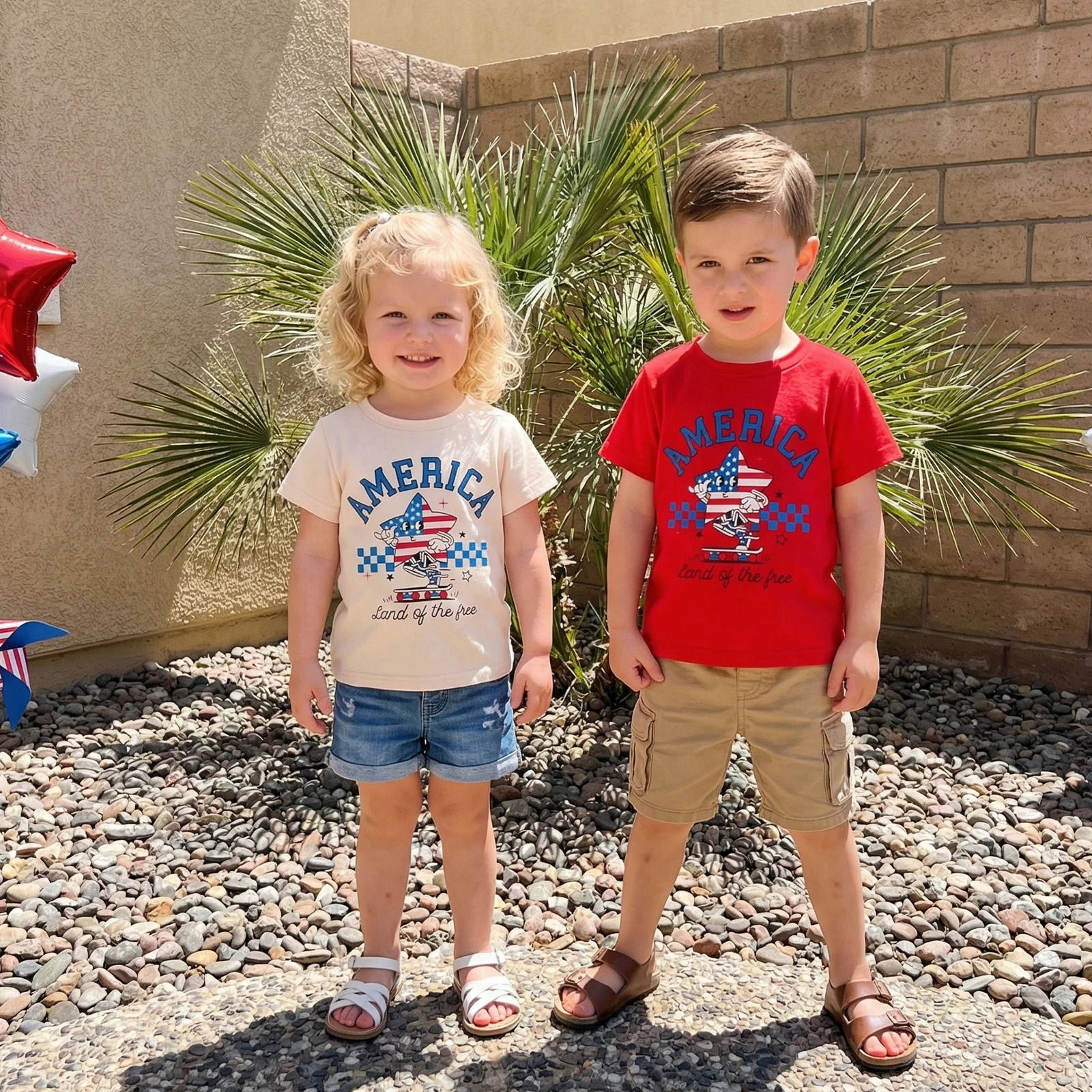 Toddler Boys Girls 4th of July Shirts T-Shirts Short Sleeve Crew Neck America Flag Star Print Casual Summer Tops