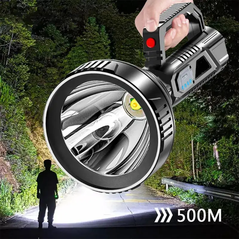 Strong light portable flashlight USB rechargeable ABS outdoor fishing camping LED multifunctional home searchlight hand lamp