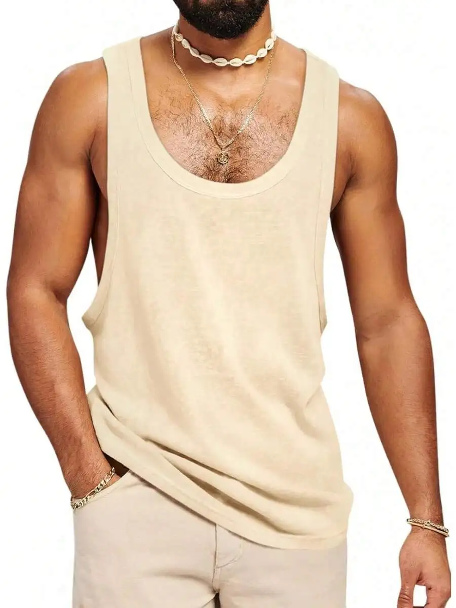 

Mens Sleeveless Fitness Vest Round Neck Loose Cotton Blend Top For Gym Training