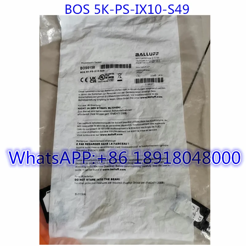 

Brand New BOS0158 Opposed-beam photoelectric sensor BOS 5K-PS-IX10-S49 Fast Shipping