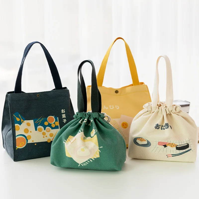 Japanese Style Pattern Cooler Lunch Box Portable Insulated Canvas Lunch Bag Thermal Food Picnic Lunch Bags For Women Kid