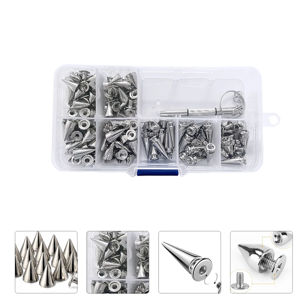 

100 Sets Punk Rivets DIY Craft Spike Studs Screw Back Studs for Clothing Accessories Decoration Storage Box Included