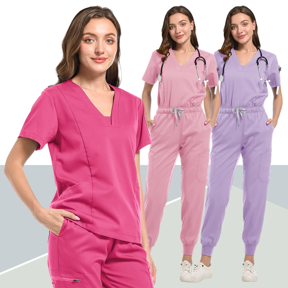 Uniforme de hospital para mulheres, Top e calça, Mulheres médicas enfermagem esfrega, Conjuntos de esfrega cirúrgicos, Alta qualidade, Venda quente, Atacado