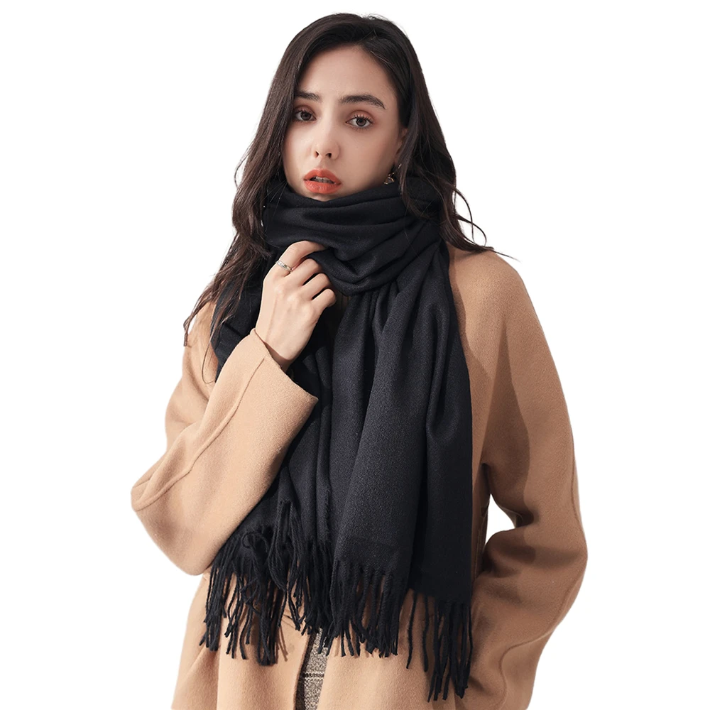 Women Autumn Winter Scarf Lady Cashmere Feeling Muffler Spring Fall Large Blanket Solid Color Shawl Soft Warm Wrap with Tassels