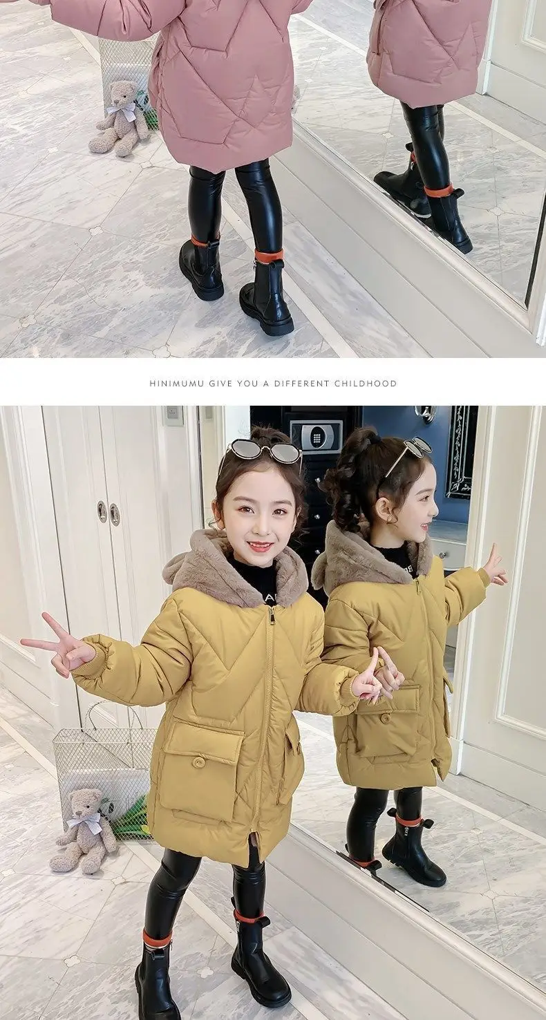 Big Size Winter Girls Jackets Keep Warm Thicken Christmas Coat Autumn Hooded Zipper Waterproof Outerwear Kids Clothes 3-12 Years
