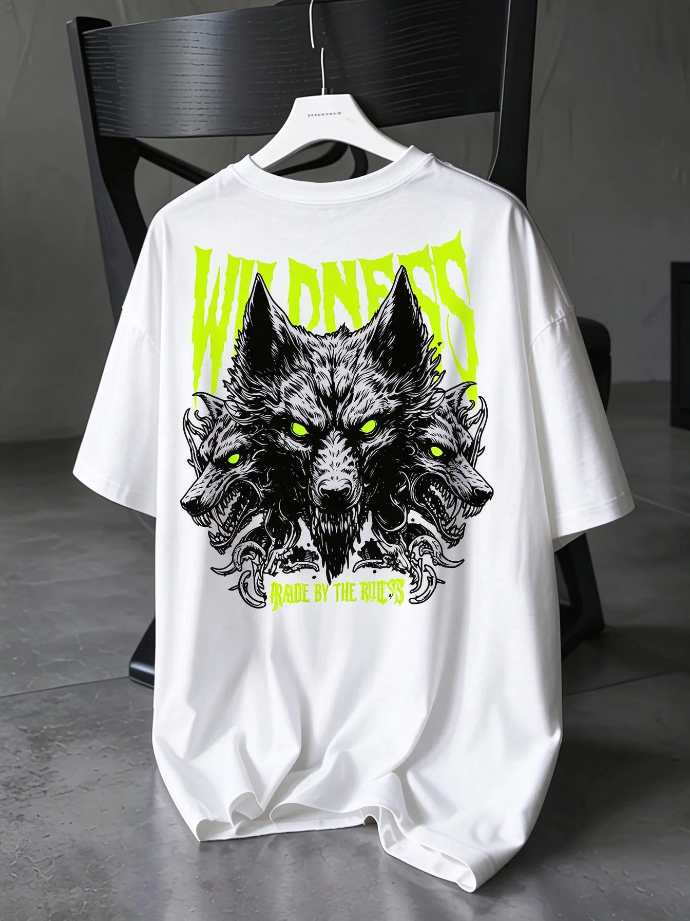 Wildness Three Wolf Head Tee Dark Monster Print Summer Casual Short Sleeve Streetwear Tshirt