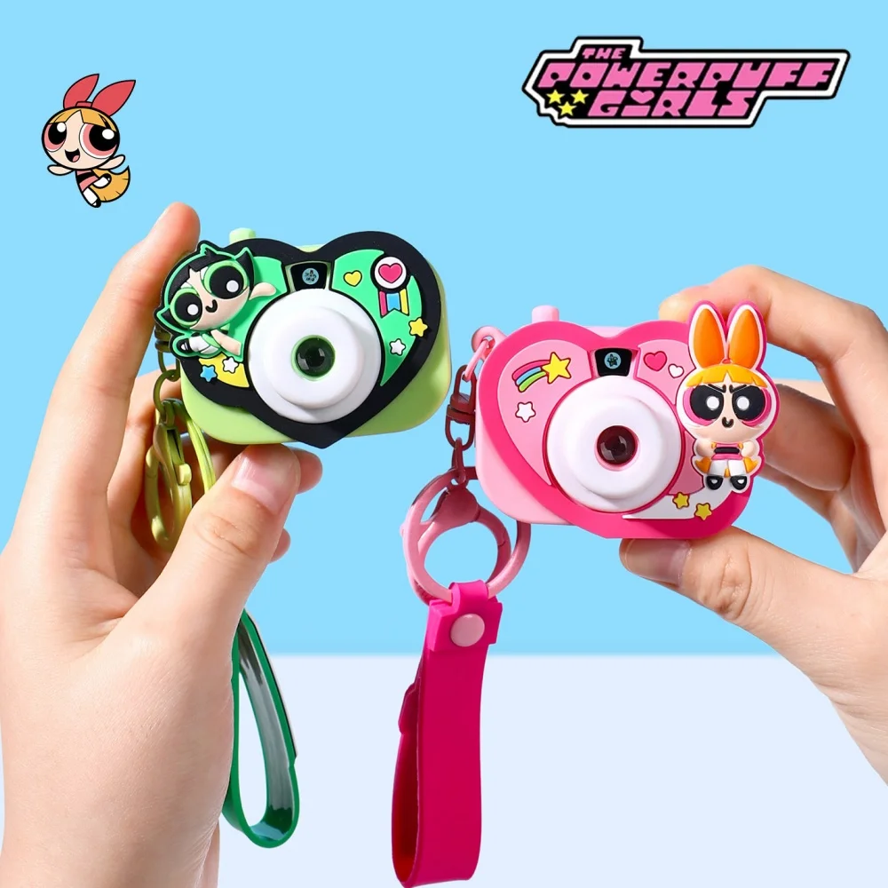 

Genuine The Powerpuff Girls Projection Camera Keychains With 8 Pattern Cartoon Blossom Bubbles Buttercup Car Key Handbag Decor