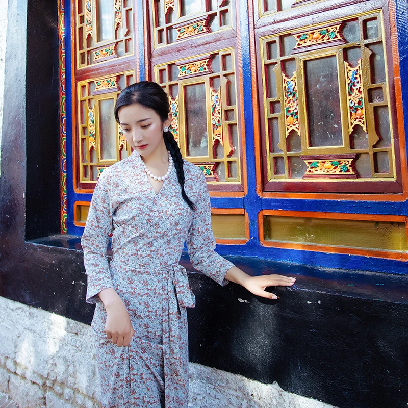 Robe d'été rose à petites fleurs fragmentées pour femmes, Bola ethnique tibétaine, vêtements touristiques du Tibet Qinghai, nouvelle collection 2023