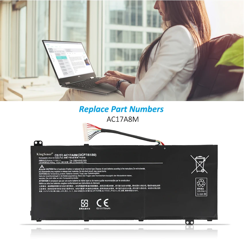 Imagem -02 - Bateria para Acer Spin Sp31452 Sp314 Travelmate X3410 Tmx314-5 Tmx3310-m Tmx3410-m Tmx314-51-m X3410-m Kingsener-ac17a8m