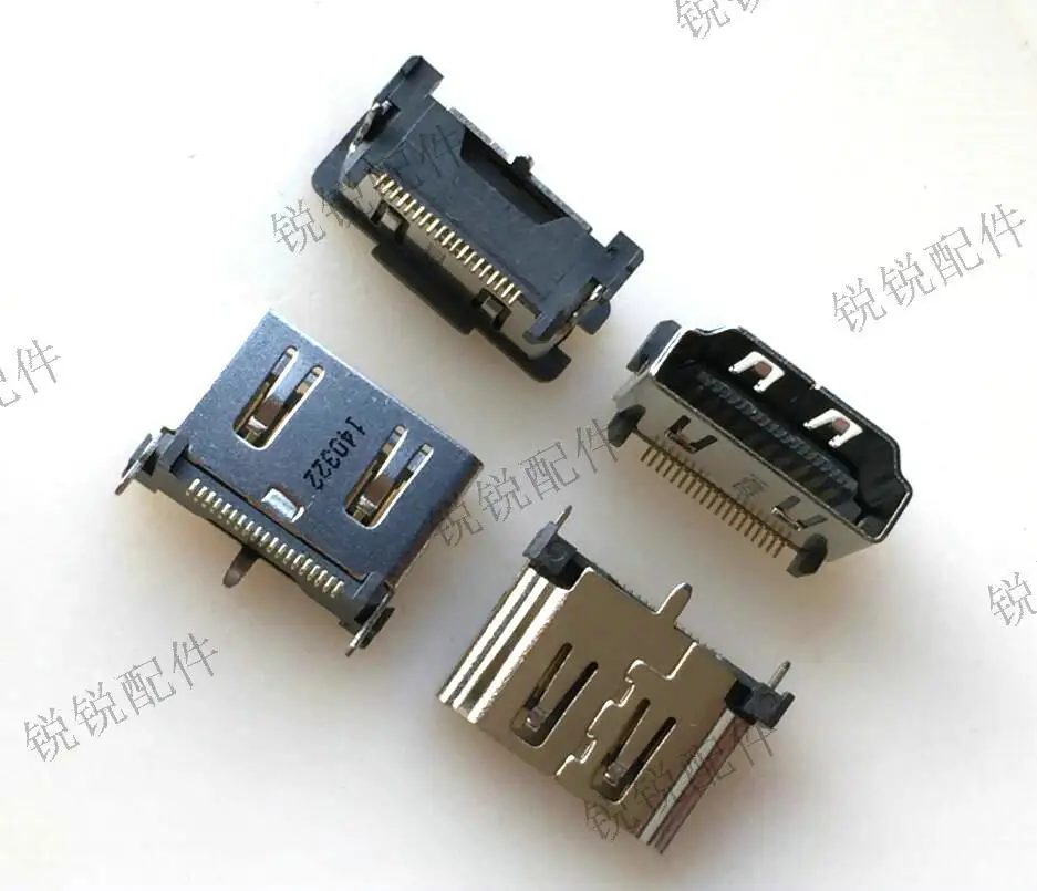 For HDMI vertical sticker 19P gold-plated high definition interface, socket, vertical 180 degree patch, three positioning feet