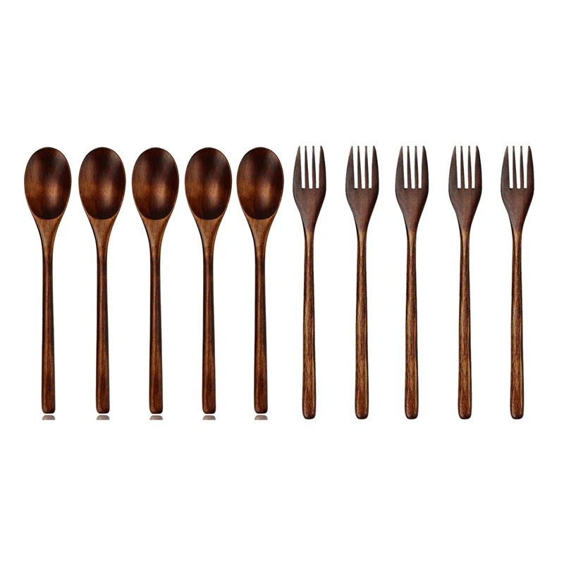 

5 Pieces Wooden Forks, Japanese Wood Salad Dinner Fork Tableware Dinnerware For Kids Adult (No Rope Wooden Forks) With 5 Pieces