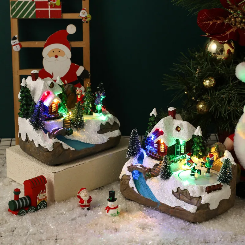 Christmas Rotating Light Music Resin Luminous Music Small House Decoration, Music Decorations Christmas Gifts Home Decoration