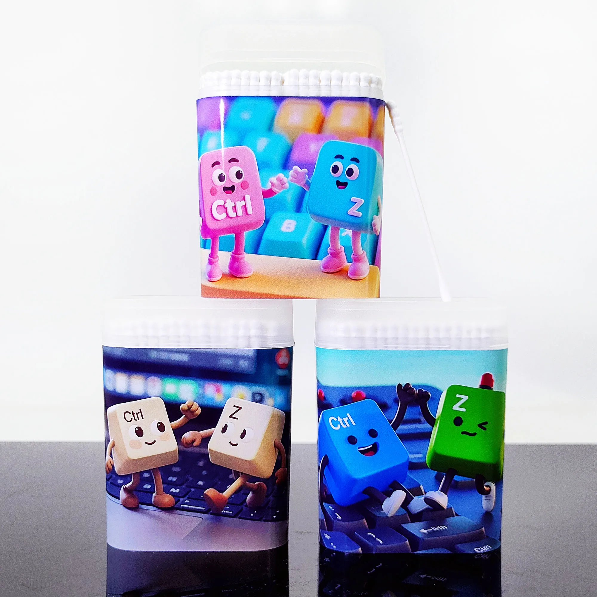 200 uds/600 Uds. Hisopo de algodón con tema de teclado creativo hisopo de algodón de palo fino redondo en espiral de doble cabeza multifuncional.