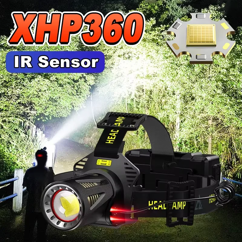 

XHP360 High Power Zoomable Headlamp Sensible 90° Rotation Headlight USB Rechargeable LED Flashlight Power Bank Camping Supplies