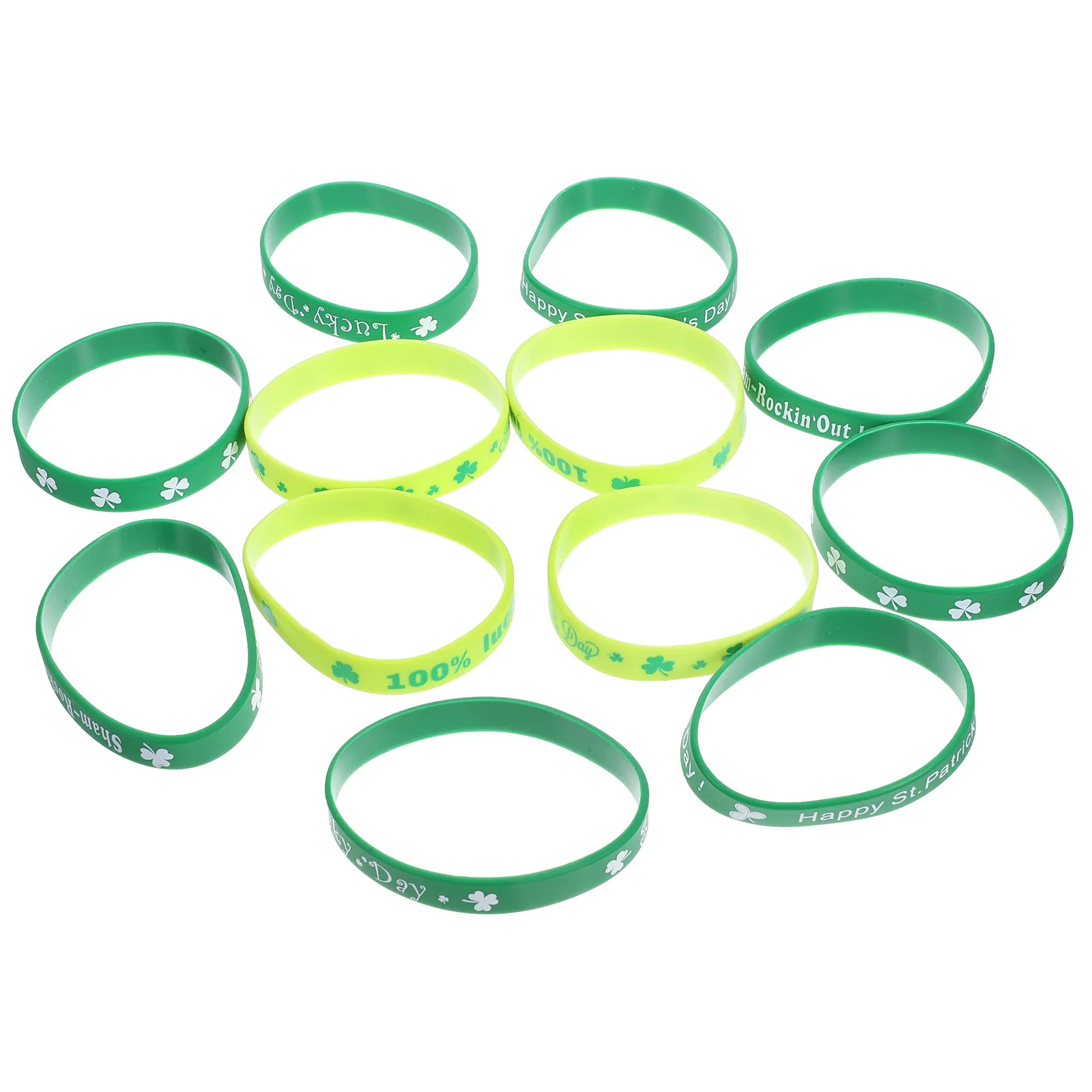 

12Pcs Silicone Shamrock Bracelets Elastic Wristbands St Patricks Day Party Silicone Wristband Accessories Decorative Bracelets
