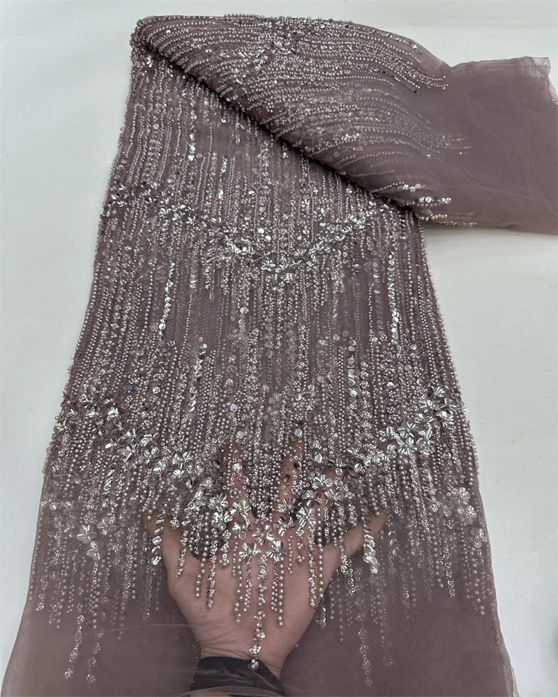 Tecido de renda francês luxuoso de alta qualidade 2025 mais recente tecido de renda de lantejoulas africanas para costura de vestido de casamento