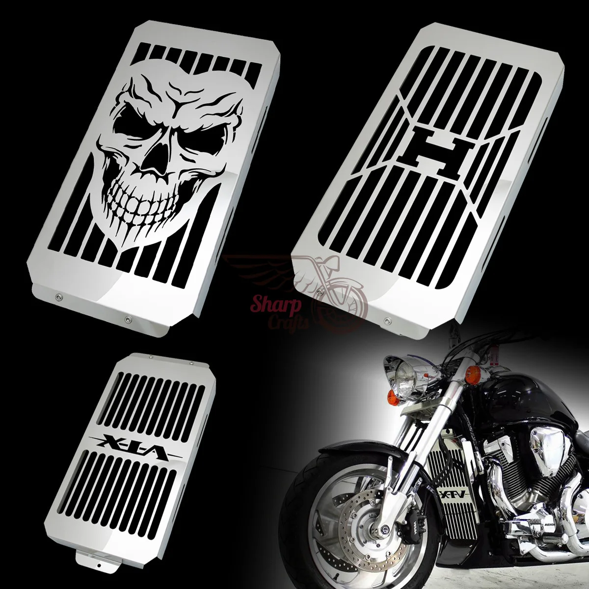 VTX1800 Radiator Grill Cover Motorcycle Stainless Steel Skull Protector For Honda VTX1800F C N VTX1800R VTX1800S VTX1800T