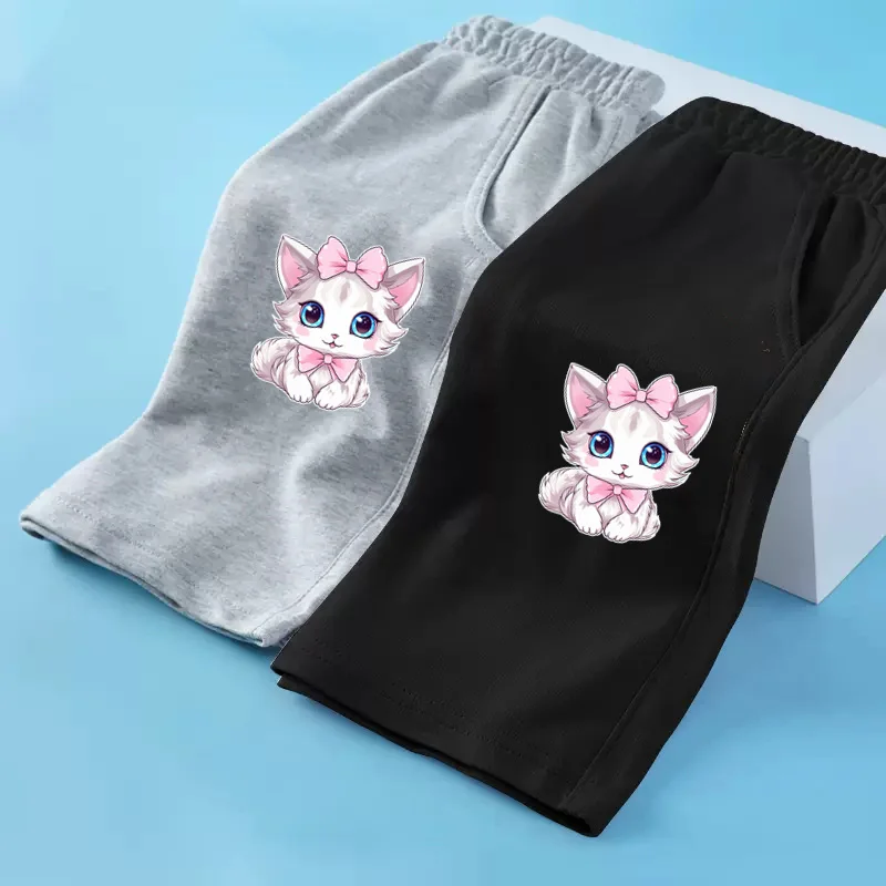 2024 Girl Summer New Pants Bow Cat Cartoon Shorts Loose Casual Short Pant 3-14T Kids Cotton Cute Trousers