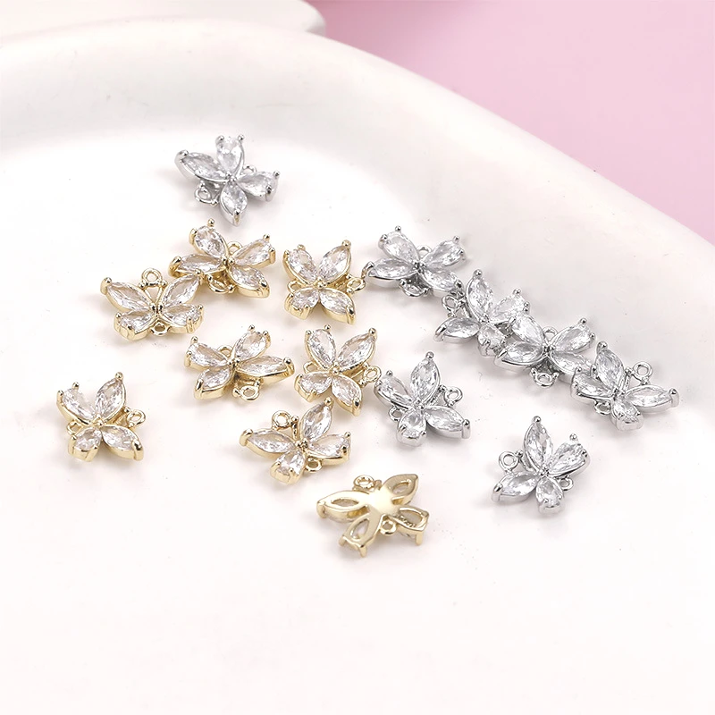 2 Pieces New 14k Copper Clad Gold with Zirconium Mini Double Hanging Butterfly Pendant Handmade DIY Necklace Jewelry Accessories