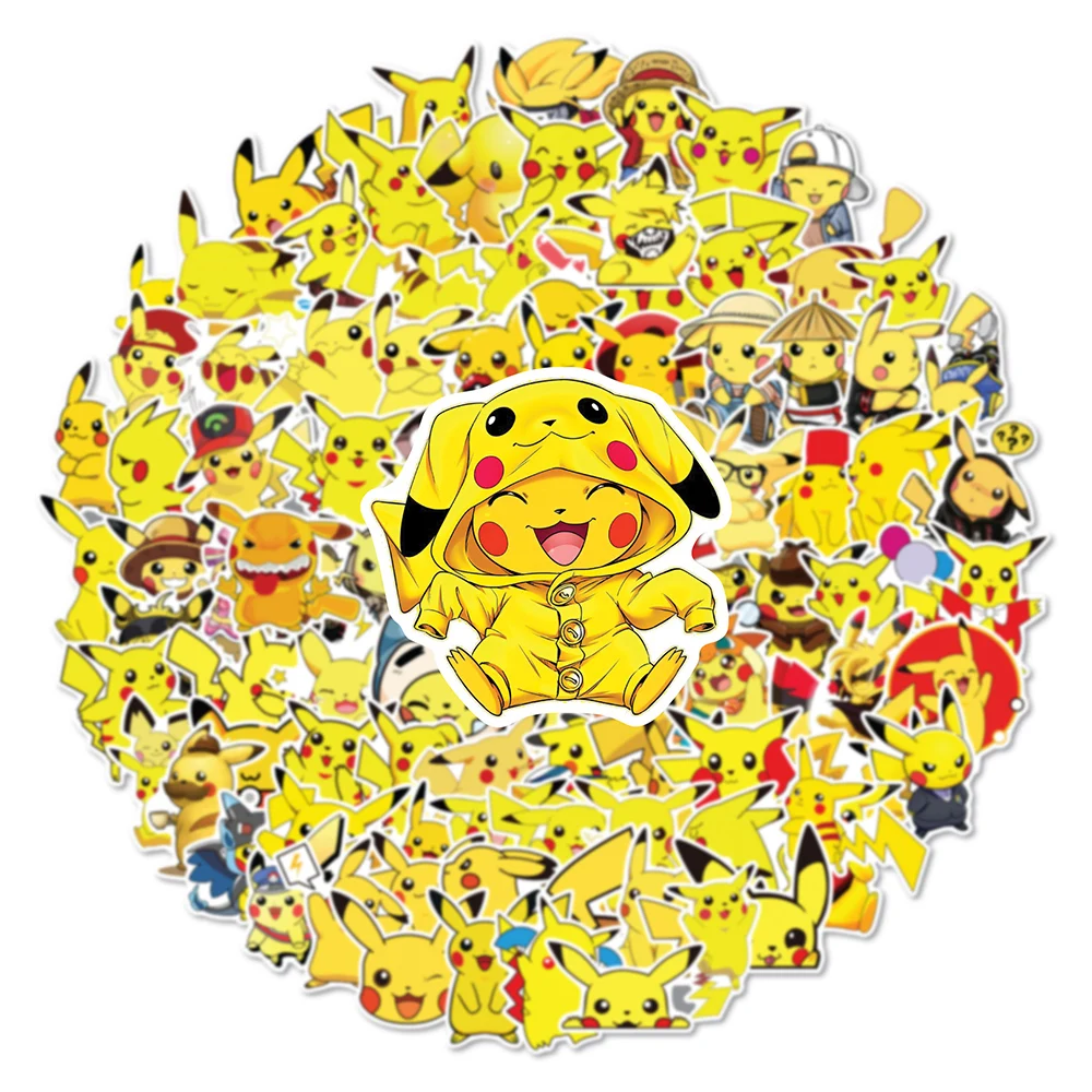 10/30/50/100 sztuk śliczne Pikachu Pokemon naklejki Anime DIY samochód motocykl bagaż podróżny gitara lodówka Laptop Graffiti zabawna naklejka