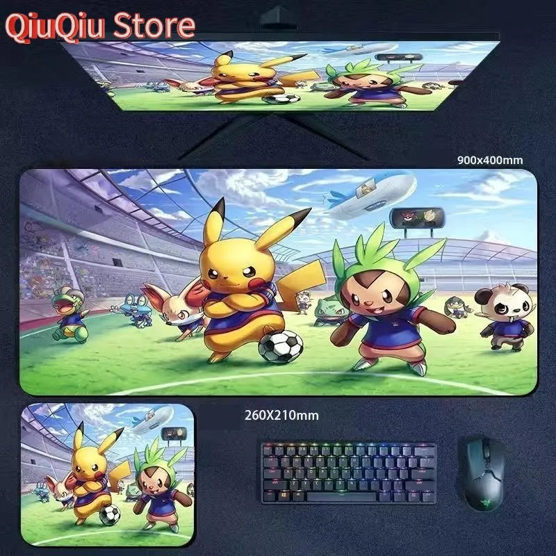 Tapis de souris Pokémon Go Pikachu, Extra-large et épais, pour clavier d'ordinateur, bureau, 90x40/80x30/60x30/26x21cm, décoration de bureau de dessin animé mignon