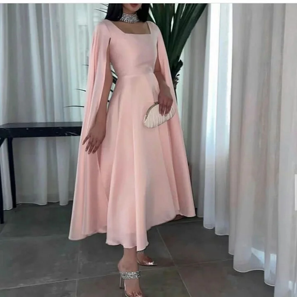 Elegant Pink Chiffon Square Collar Robe De Soirée Evening Gown Formal Party Dress Simple A-Line Prom Dresses Custom Made 2023