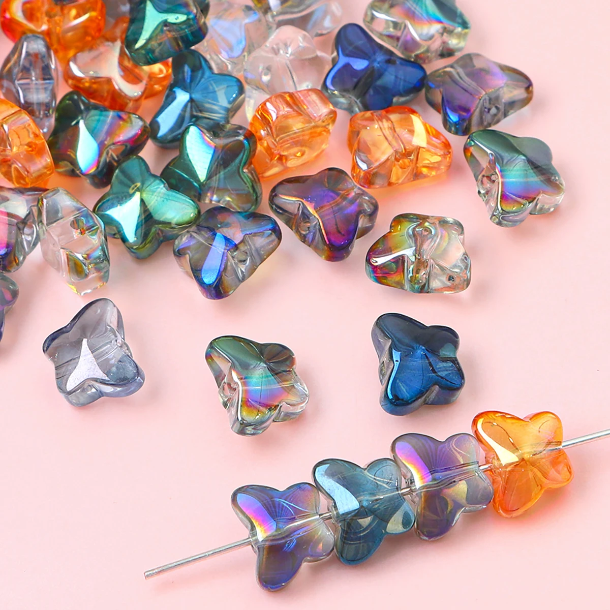20Pcs Glass Plated Butterfly Crystal Beads Scattered Beads DIY Handmade Necklace Bracelet Ear Jewelry Accessories Beaded