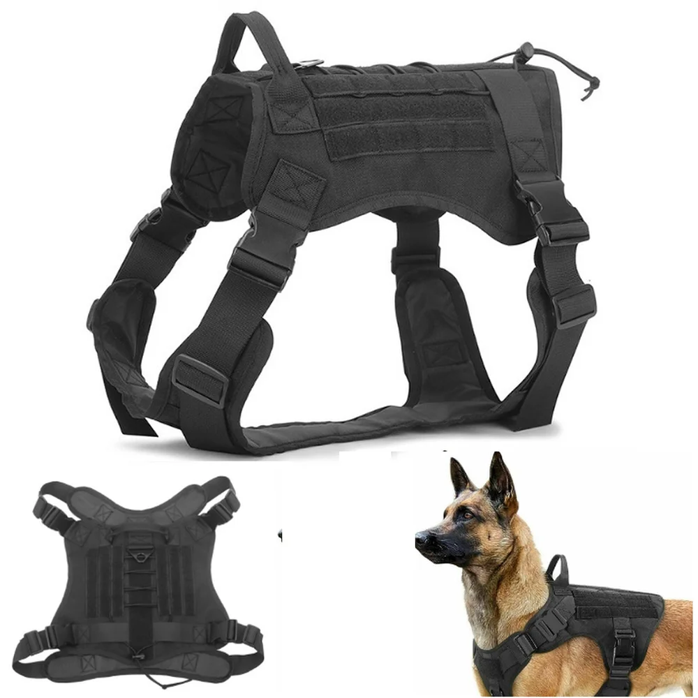 Service Dog Vest K9 Training Harness for Malinois and German Shepherds Big Dog Tactical Harness with Leash and Military Backpack