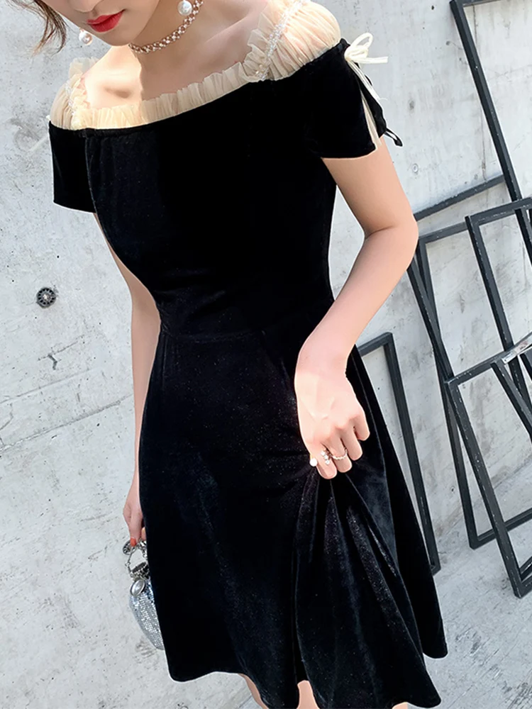 

Bla ort Evening Gown 2025 New Women's Ele Par Dr Crystals Embellied Cotail Dr Korean Sle Polyester