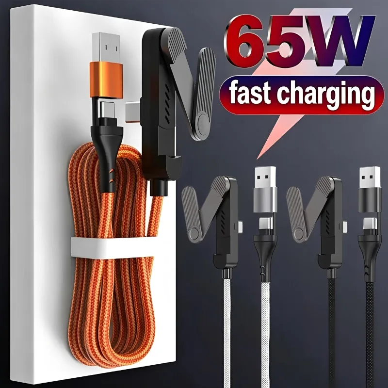65W 2 in 1 USB A To USB C Fast Charging Cable with Foldable Phone Stand for iPhone17 16 15 Xiaomi Samsung Type C To C Data Cable