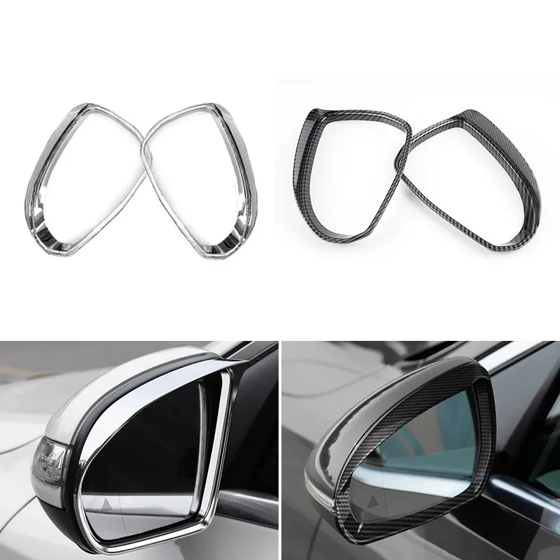 

For Mercedes Benz C Class W206 2022 Car Accessories ABS Carbon Fiber Style / Silver Exterior Rearview Mirror Eyebrow Cover Trim