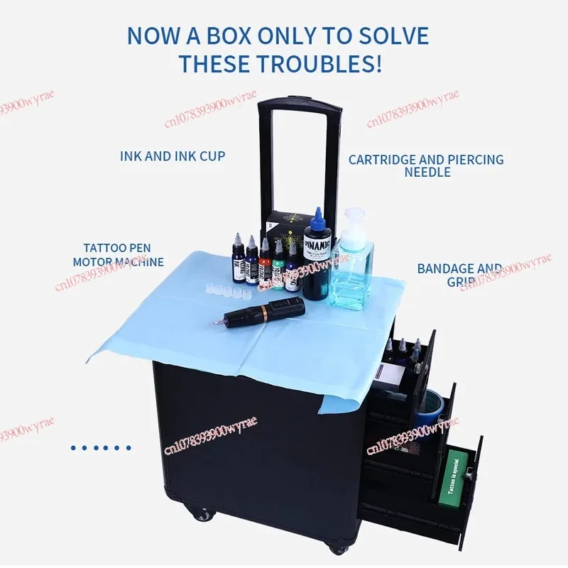 High-Capacity  Draw-Bar Box Dual Purpose Able Arm Bracket  Artist Tools Storage CasPortable Suitcase Tattoo Trolley Bag