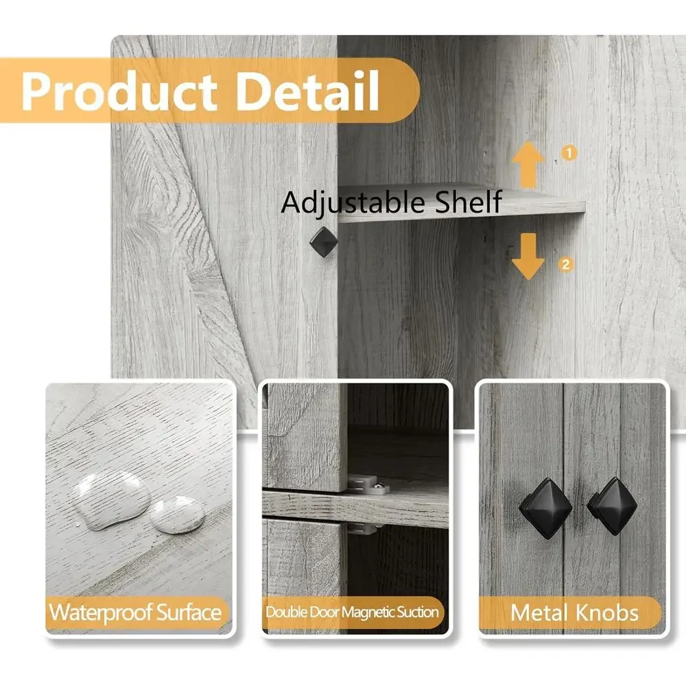 خزانة مخزن مطبخ مزدوجة بطول 72 باللون الرمادي مع 4 أبواب للحظيرة وأرفف قابلة للتعديل