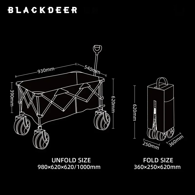 BlackDeer Folding Trolley Car Portable Shopping  Camping Picnic  Steel Pipe Bracket Multifunction Storage Cart