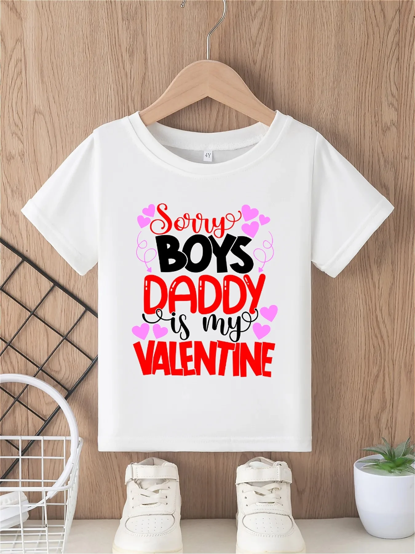 Valentine's Day Girl's T-shirt Sorry Boys Daddy is My Valentine Letter Printed Soft Trendy Round Neck Short Sleeve Top