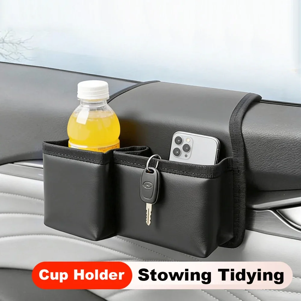 Car Window Storage Net Pockets with Cup Holder Multifunctional Door Hanging Storage Box Car Accessories Interior Organizer