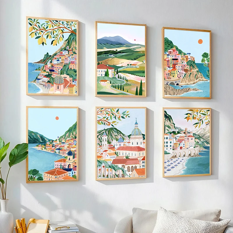 Italian Travel Scenery Nordic Art Prints INS Posters Tuscany Sicily City Landscape Canvas Painting Living Room Wall Decor