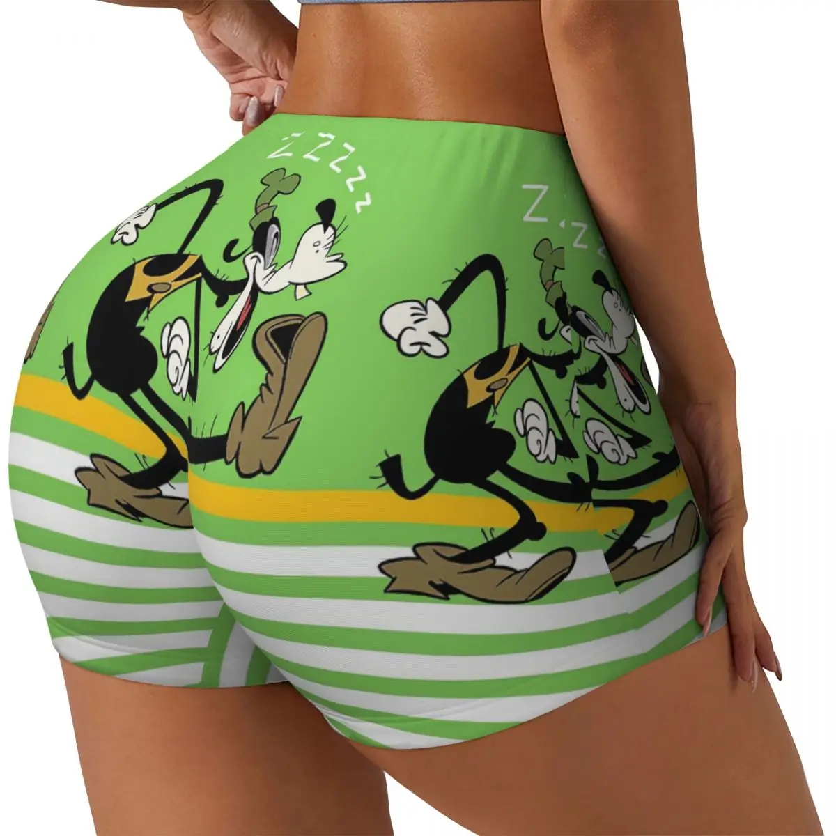 Custom Women's Goofy ZZZZ Collage Cartoon Workout Yoga Shorts Gym Athletic Running Volleyball Shorts