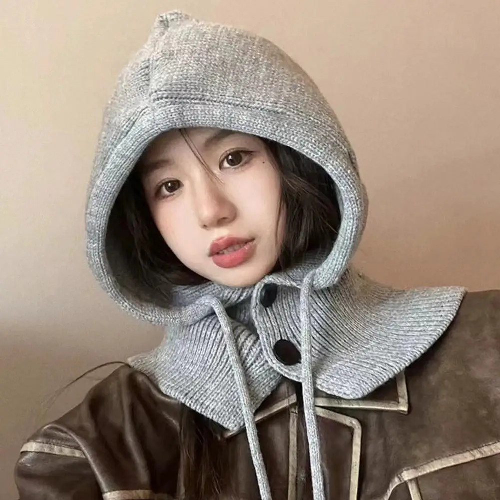الشتاء موضة محبوك مقنعين قبعة المرأة رمادي غطاء الرقبة بالاكلافا بيني الاتجاه الكوري Y2k قبعة صوف صوفية #1