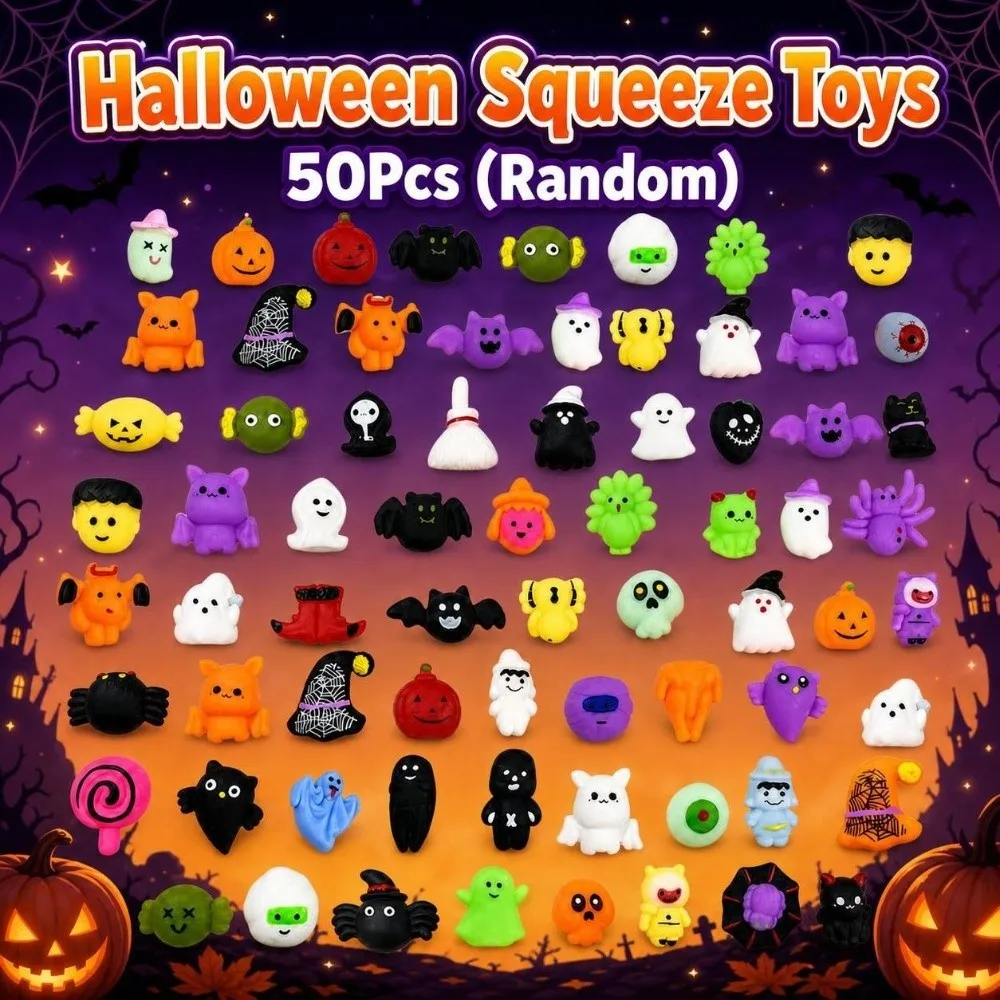 50個入り-ハロウィンミニスクイーズボール-tpr製-快適な捏ね心地でストレス解消に最適なハロウィンパーティー用センサリーストレスボール