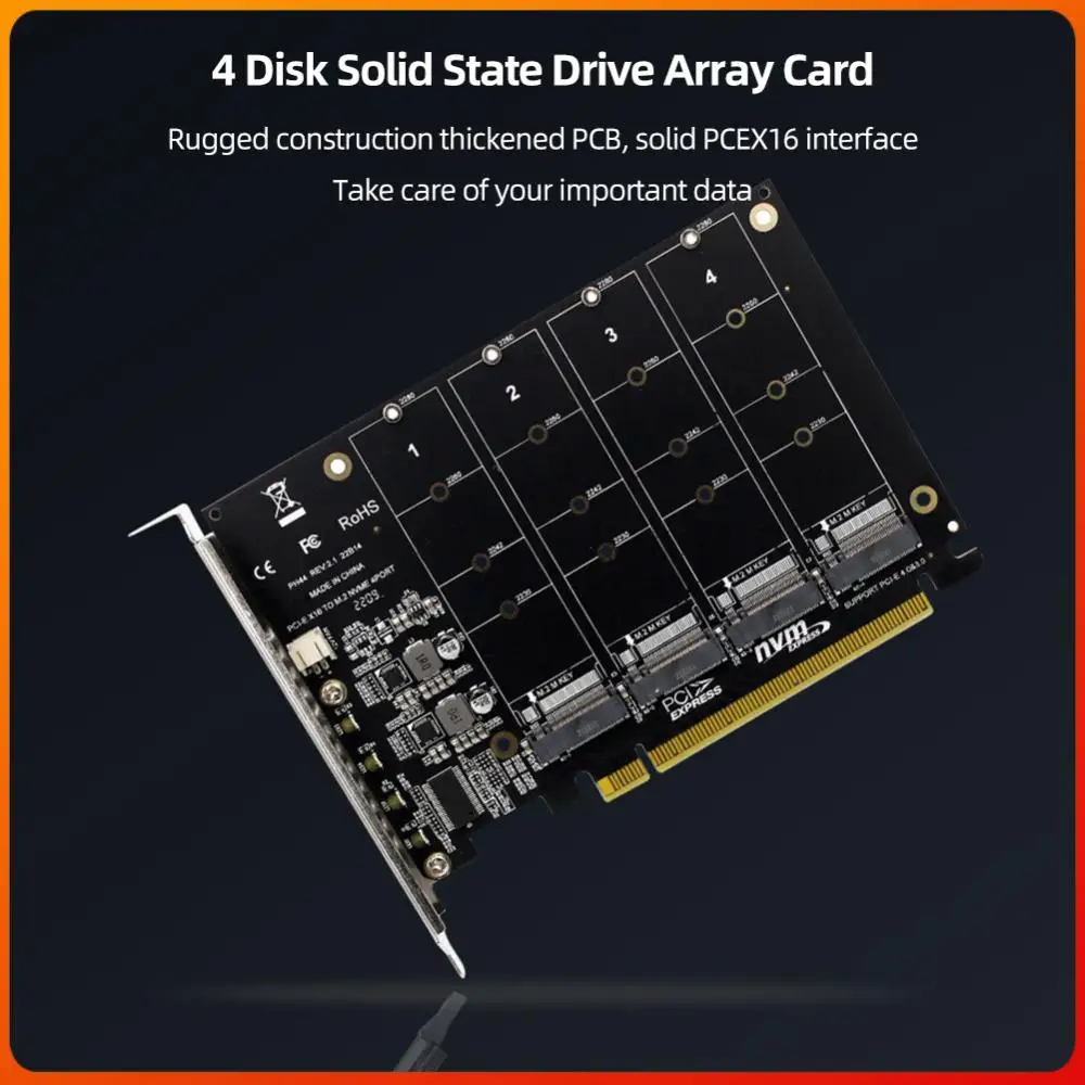 4 Port M.2 NVME SSD To PCIE X16 Adapter Card PCIE Split/PCIE RAID LED Indicator Support M.2 PCI-E SSD/M.2 Device NVME Protocol