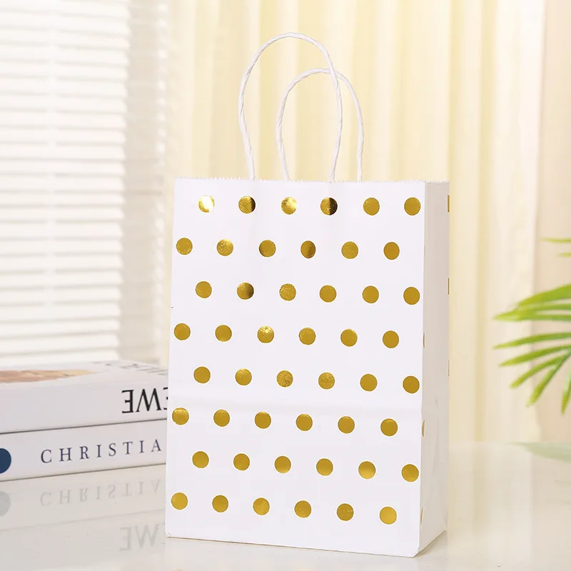 12 Stück Tragetaschen mit Heißprägung und Polka Dots, Mini-Geschenkverpackungstaschen aus Kraftpapier, geeignet für Party-Geschenkverpackungen, Weihnachtsgeschenke – Detail 3